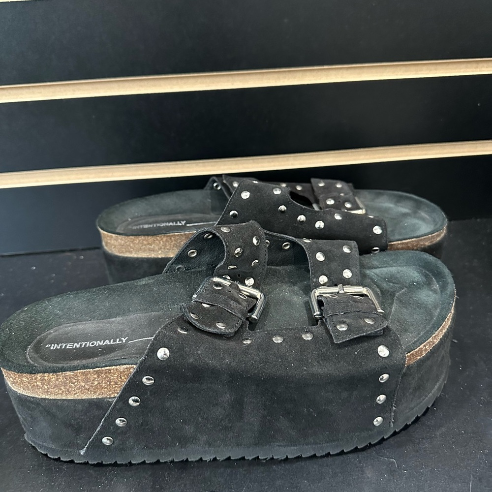 INTENTIONALLY Black Studded Platform Sandals - image 1